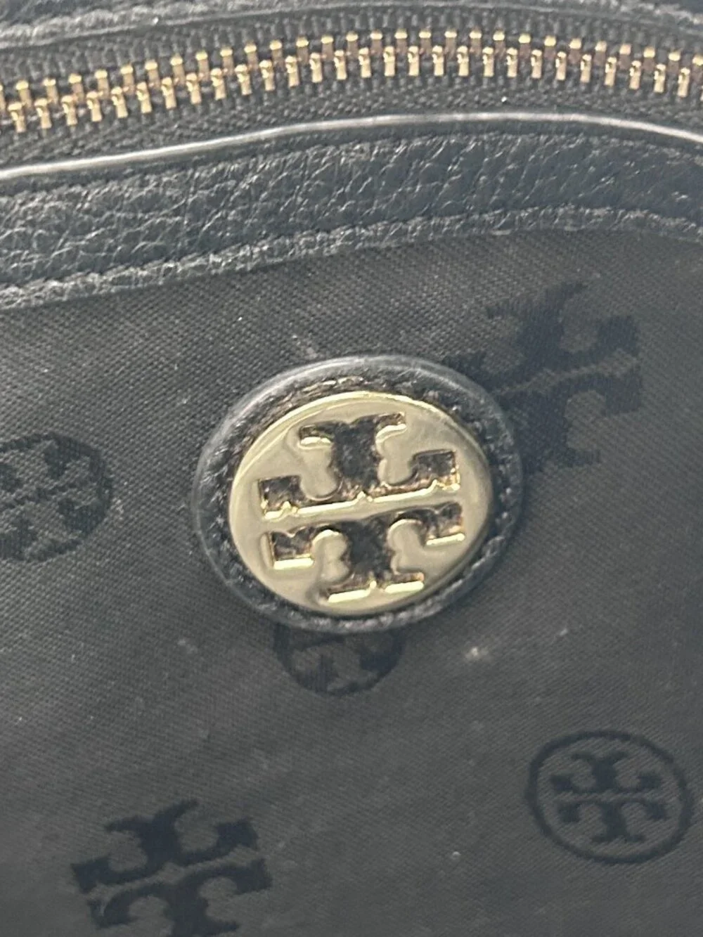 Tory Burch Black Pebbled Leather Satchel Crossbody Bag Gold Hardware